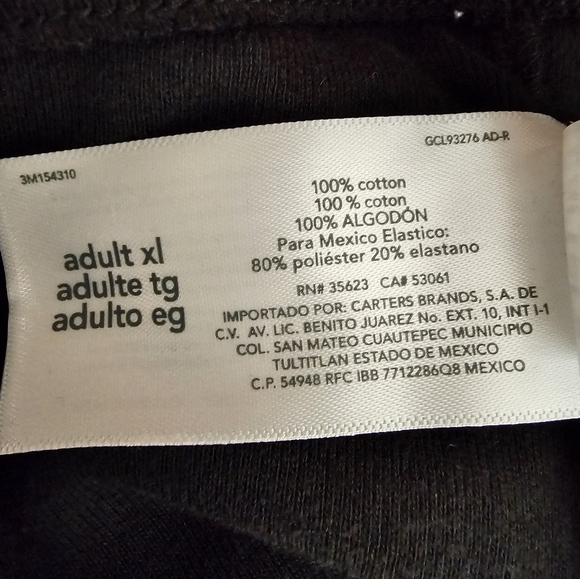 Carter's Black and White Skeleton Cotton Pants Halloween Adult Size XL NWOT - Picture 4 of 8